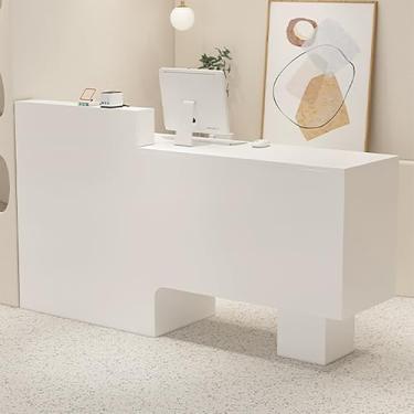 Imagem de Mesa de recepção moderna com gaveta de armazenamento bloqueável, balcão de caixa de varejo para lojas e salões - branca, 100 x 50 x 105 cm