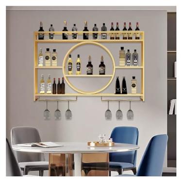 Imagem de Rack de vinho moderno montado na parede rack de copo de vinho unidade de bar prateleiras flutuantes com luz LED suporte de exibição de ferro suporte de vinho redondo de 3 camadas para cozinha, sala de