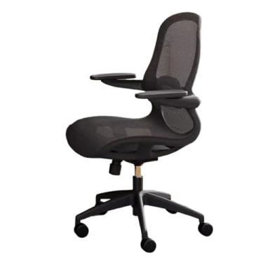 Imagem de CFGH6FDF Cadeira de trabalho de malha ergonômica cadeira de escritório com encosto alto braços dobráveis ajustáveis, suporte lombar e rodas, cadeira giratória para computador (preta)