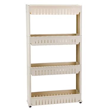 Imagem de Carrinho de armazenamento fino com rodas, carrinho organizador móvel de 4 camadas para cozinha, banheiro e lavanderia - Unidade de prateleira utilitária versátil em cáqui