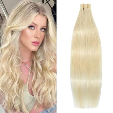 Imagem de WindTouch Extensões de cabelo humano com fita adesiva #60 Platinum Loiro sem costura Fita de trama em 20 peças 60 g 55 cm