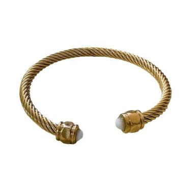 Imagem de Pulseira de ouro 18k personalizada com zircônia aberta de aço inoxidáv