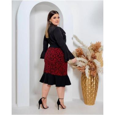 Imagem de Saia Plus Zise Midi Feminina Evangélica Tubinho com Elastano Estica Ci