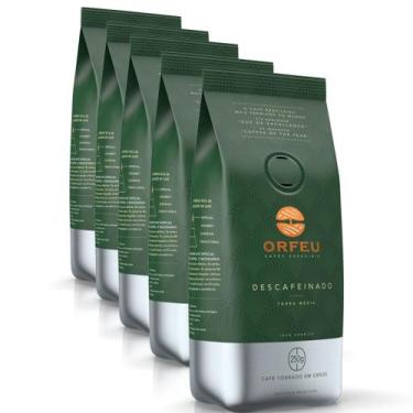 Imagem de Café em Grãos Premium Orfeu Descafeinado Kit 5 Pacotes de 250g