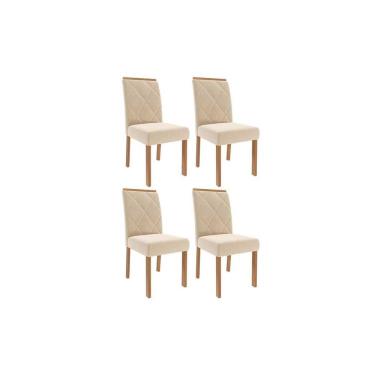 Imagem de Cadeira Cozinha Fernanda Wood Kit 4 Un Carvalho/suede Nude Bege - Cimol
