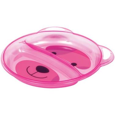 Imagem de Prato Buba Infantil Rosa com Formato de Urso Divertido, Rosa, Ursinho