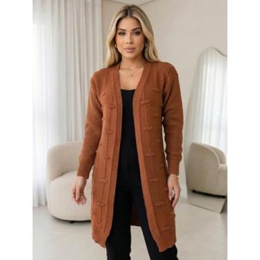 Imagem de Cardigan Tricot Manga Longa Aberto Feminino Moda Inverno Casual Elegan
