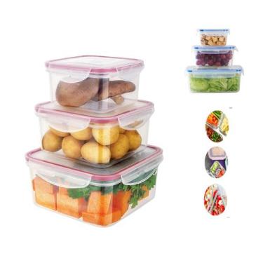 Imagem de Kit 3 Potes Herméticos Multitamanhos com Tampa Silicone Freezer Micro-