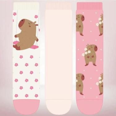 Imagem de Kit 3 Pares Meia Capivara Soquete Feminina Adulto Infantojuvenil 34 a 