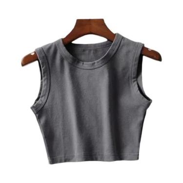 Imagem de Top Cropped Feminino Vintage Branco Estilo Biker Punk Sem Mangas Moda 