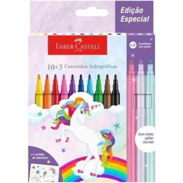 Imagem de Canetinha Hidrográfica 10 Cores + 3 Com Glitter e Cartela de Adesivo U