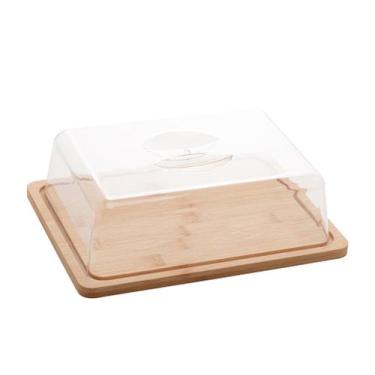 Imagem de PRATO P/QUEIJO DE BAMBU C/TAMPA DE PLASTICO 24x18,5x7,5cm - LYOR