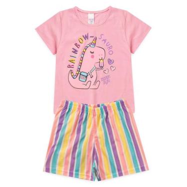 Imagem de Pijama Infantil Feminino Verão Rainbow-Sauro - Hey Kids - Rosa, Rosa, 