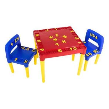 Imagem de Kit Mesa Infantil Educativa com 2 Cadeiras e Ábaco 26 Letras 10 Número