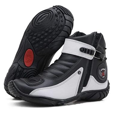 Imagem de Bota Cano Curto Couro Para Motociclista ATRON 271 KM BCO PT Cor:Branco;Tamanho:40