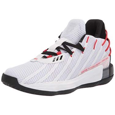 Imagem de adidas Unisex Dame 7 Basketball Shoes, White/Black/Scarlet, 4 US Men