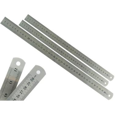 Imagem de Kit 3 Régua Metal Inoxidável Marcação De Baixo Relevo Uso Escolar Escritório Engenheiro Profissional 40 cm