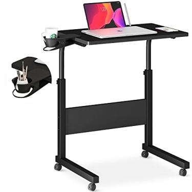 Imagem de Klvied Mesa de pé com altura ajustável, mesa de pé com suporte para copos, mesa portátil para laptop, mesa de computador pequena, mesa de cabeceira, mesa de trabalho para escritório em casa