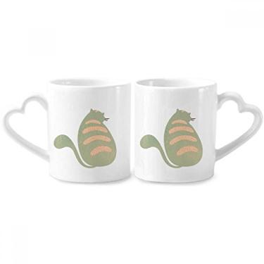 Imagem de Conjunto de canecas de porcelana para casal, aquarela, gato, animal, verde, ciano, com coração