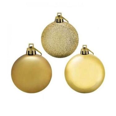 Imagem de Kit 12 Bolas De Natal Enfeite Decoração Dourada 8cm Pendente Para Árvo