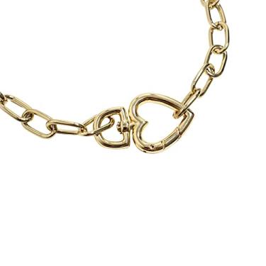 Imagem de Colar Corrente Elos Grossa Mosquetão Coração Banho Ouro 18k