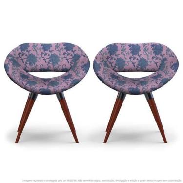 Imagem de Kit 2 Cadeiras Beijo Floral Lilás E Rosa Poltrona Decorativa Com Base