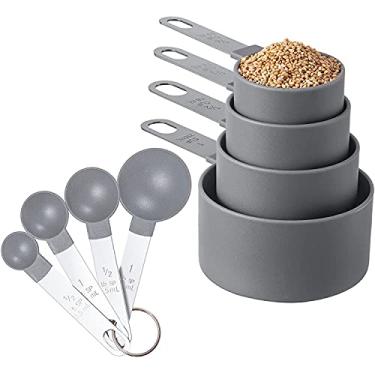 Imagem de LUMAI Conjunto de Medidores de Cozinha com 8 Peças, Inclui Colheres, Xícaras e Copo Dosador em Aço Inoxidável, Precisão e Durabilidade, Ideal para Receitas e Medições – Cinza