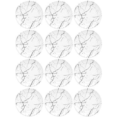 Imagem de Jogo 12 Pratos de Sobremesa Germer Mármore Branco de Porcelana Raso Redondo 20,5cm