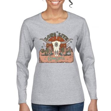 Imagem de Camiseta feminina manga longa Long Live Cowgirl Vintage Country Girl Western Rodeo Ranch Blessed and Lucky American Southwest, Cinza, 3G