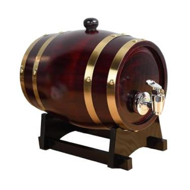 Imagem de Generic Barril de madeira para cerveja, decoração vintage, presente, balde de vinho, dispensador para armazenamento de cerveja, espíritos, brandy, festa, 1.5L Retro Vermelho