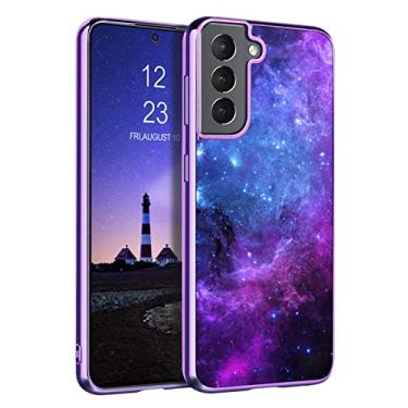 Imagem de GUAGUA Capa compatível com Samsung Galaxy S21 de 6,2 polegadas que brilha no escuro Noctilucente espaço luminoso nebulosa slim fit capa protetora antiarranhões para Samsung S21 5G, nebulosa azul