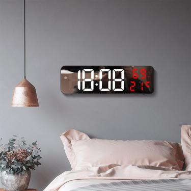 Imagem de Relógio de parede digital grande LED, exibição de data de temperatura, brilho automático à noite, despertador de mesa ou espelho montado na parede para sala de estar, quarto, cozinha, escritório, deco