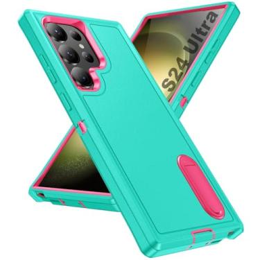 Imagem de Tuvror Capinha de Celular, Capa para Samsung Galaxy S24 Ultra, com suporte embutido, à prova de choque, à prova de poeira, à prova de quedas, capa protetora de grau militar, cianorosa