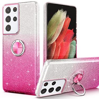 Imagem de PeeTep Capa para Galaxy S21 Ultra, Capa Slim Fit Glitter Brilhante com Suporte de Anel de 360° Suporte Magnético para Carro Absorvente de Choque Capa Durável para Galaxy S21 Ultra 17.3 cm para Meninas