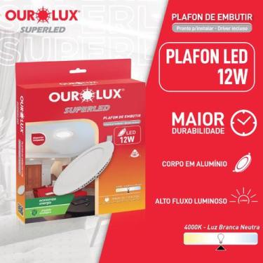 Imagem de Luminária Led Embutir 12W Bivolt Luz Neutra 4000K Redonda - Ourolux