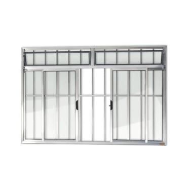 Imagem de Janela de Aluminio de Correr com Bandeira 100x150cm 4 Folhas com Grade