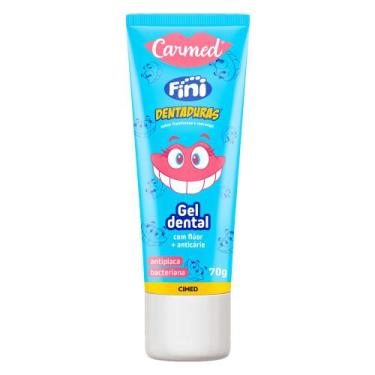 Imagem de Gel Dental Carmed Fini Dentaduras Sabor Framboesa e Morango com Flúor 