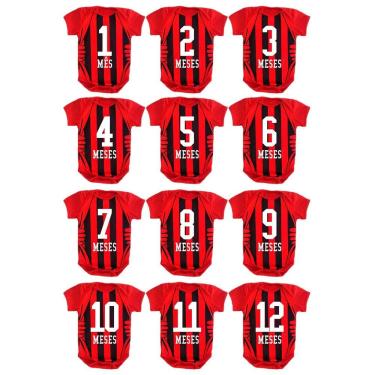 Imagem de Kit Body Bebê Mesversario Time de Futebol 12 Bodies de 1 a 12 Meses