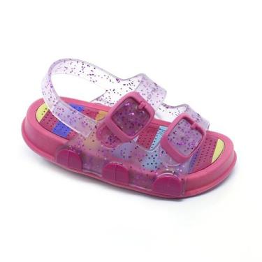 Imagem de Papete Sandália Infantil Plugt Menina Play Listras Glitter Pink Calce 