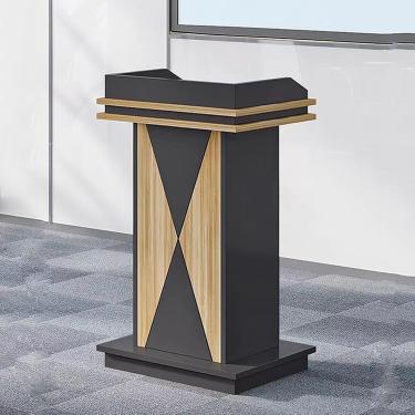 Imagem de Suporte de pódio, pódio de madeira, púlpito de igreja, palestrante com prateleira de armazenamento, pódio de chão, para igreja, escritório, escola, mesa de recepção, montagem fácil, C, sem gaveta