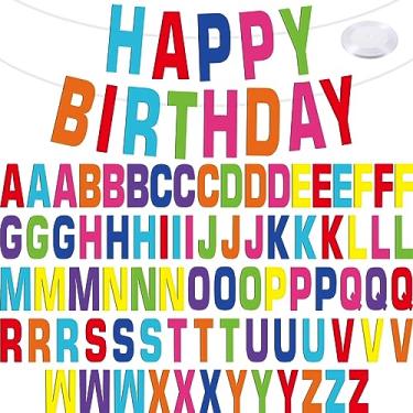 Imagem de 52 Pcs Make Your Own Banner Kit DIY Glitter Letter Pack Reuse Letters Banner Kit with White Ribbon for Birthday Wedding Shower Party Favor Wedding Wall Decor (Rainbow Color)