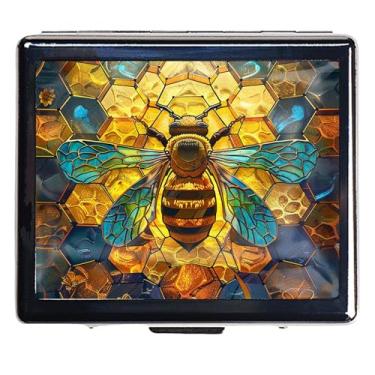 Imagem de Caixa de comprimidos vintage prata 7 dias de metal com espelho e 8 compartimentos organizador de comprimidos de viagem fofo para bolsa, organizador de comprimidos portátil compacto (abelhas)