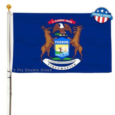 Imagem de Bandeira do estado de Michigan com 3 camadas 6,5 x 7,5 m 150D poliéster dupla face exterior resistente cores vivas com cabeçalho de lona durável e 2 ilhós de latão