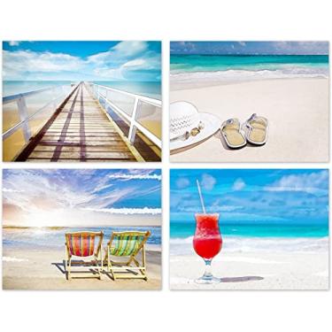 Imagem de Small World Greetings Aquarela Beach Note Cards 12 unidades - Dentro em branco com envelopes - Tamanho A2 (14 cm x 10,8 cm) - Papelaria perfeita para todas as ocasiões para agradecimento, aniversário