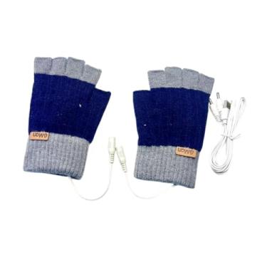 Imagem de Dynwave Luvas aquecidas USB para adultos tricotados meio dedo para jogos para jogos de computadores, Azul