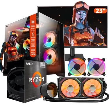 Imagem de PC Gamer AMD Ryzen 5 5600GT, 16GB RAM, Placa de video Radeon Vega 7, SSD 960GB, Fonte 550W, Gabinete Aquário, Water Cooler + Monitor 23&quot; LED 75hz