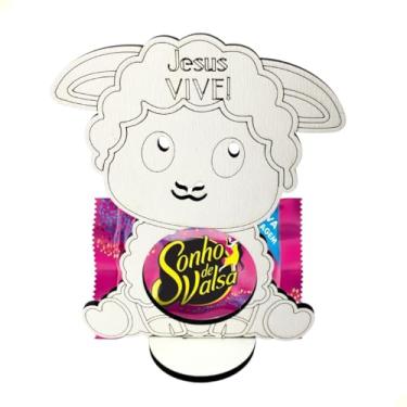 Imagem de Kit 100 Porta Bombom Ovelhinha Ovelha Ele Vive Mdf Branco Lembrancinha Páscoa Cristã