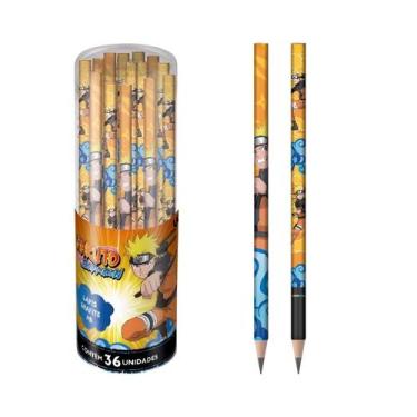 Imagem de kit com 36 lapis preto dureza HB corpo redondo do Naruto marca Tris