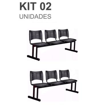 Imagem de Kit 02 Cadeiras Longarinas plásticas 03 Lugares – Cor preta – 23018