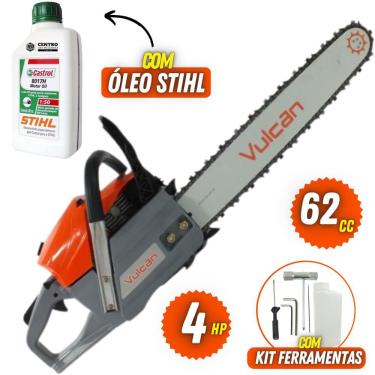 Imagem de Motosserra Profissional Vulcan VS620 Gasolina Com Kit Ferramentas + Óleo Lubrificante Castrol Stihl